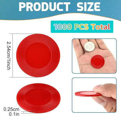 Coopay 1000 Pieces Plastic Poker Chips, Bingo Chips Bulk Learning Counters Disks Poker Card Game, Counting Markers for Math Practice, Game Tokens and Teaching Rewards, 25 mm/ 1 Inch (Red)