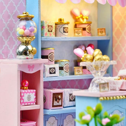 OZJAY DIY Miniature House Kit with Dust Proof Cover, 1:24 Scale Creative Room Mini DIY Wooden Dollhouse Miniature Kit for Adults Teen - Yummy Candy