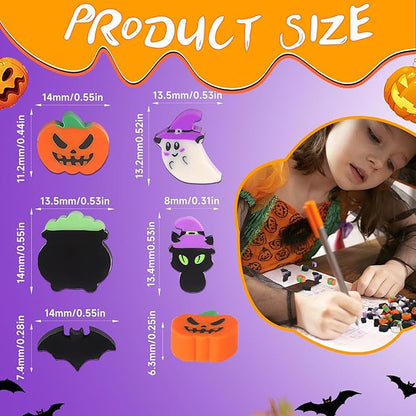 JUNEBRUSHS 150 Pcs Halloween Mini Erasers for Kids, Cute Small Erasers Bulk for Kids Trick or Treat Halloween Party Favors Goody Bag Filler Students School Decorations Classroom Rewards Prizes