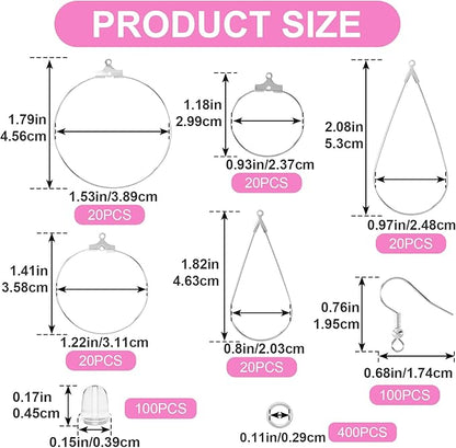 Pndeyo 700pcs Hypoallergenic Earring Beading Hoops, Mix Sizes Round Hoop Earrings Findings, Open Earring Wire Ring Accessories for Jewelry Making- Silver