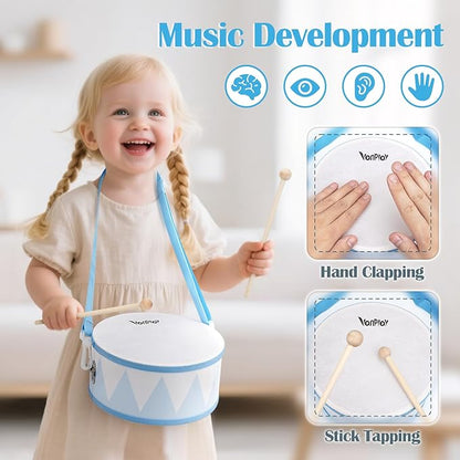 Drum Set for Boys - Toys for 2 3 Year Old Boy Birthday Gifts - Wooden Montessori Musical Instruments for Toddlers 2-4, Preschool Musical Toys with Snare Drum for Kids Age 3-5