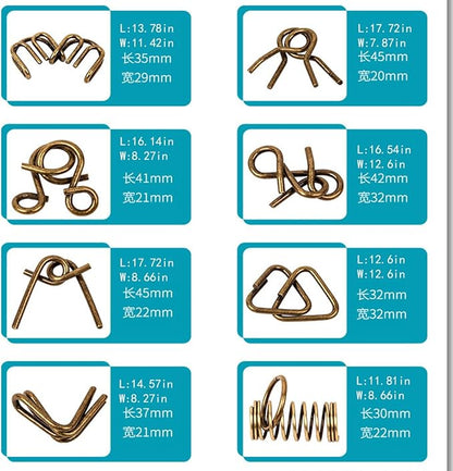 Ahyuan Metal Wire Puzzle Set of 32 with Pouch Large Thick IQ Test Mind Game Toys IQ Toys Brain Teaser Metals Wire Puzzles Magic Trick Toy Metal IQ Puzzle for Party Favor Kids Adults (Bronze)