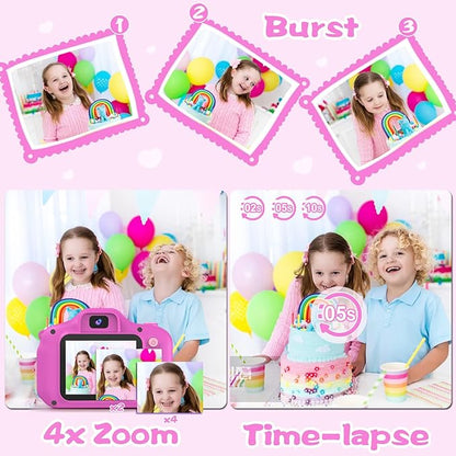 PROGRACE Kids Camera for Girls and Boys Ages 3-12, Toddler Digital Camera with IPS HD Screen, 1080P HD Video, 32GB SD Card, Perfect Birthday Purple