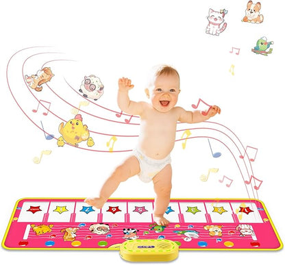M SANMERSEN Piano Mat - Musical Keyboard Playmat 39.5" Electronic Music Animal Touch Play Blanket Funny Xmas Gift Toy for 1 2 3 Year Old (Pink)