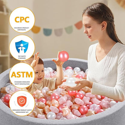 Ball Pit Balls Pack of 100 200 500 - Star and Round Set BPA Free Phthalate Free Non-Toxic Crush Proof Play Balls Soft Plastic Balls for Toddlers Baby Kids Birthday Pool Tent Party