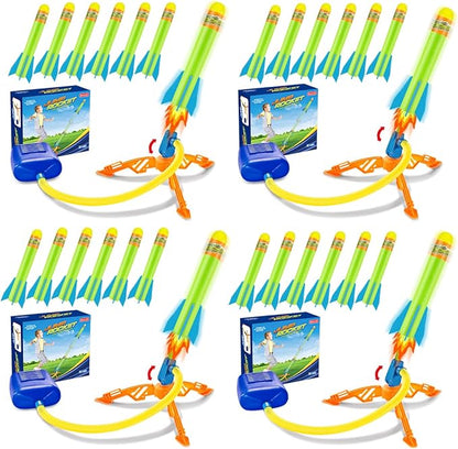 Banvih 4-Pack Rocket Launcher for Kids – 24 Foam Rockets, Launch Up to 120+ ft, Outdoor Toys for Ages 3-8+, Summer Yard Games, Birthday Party Gift for Toddlers & Boys