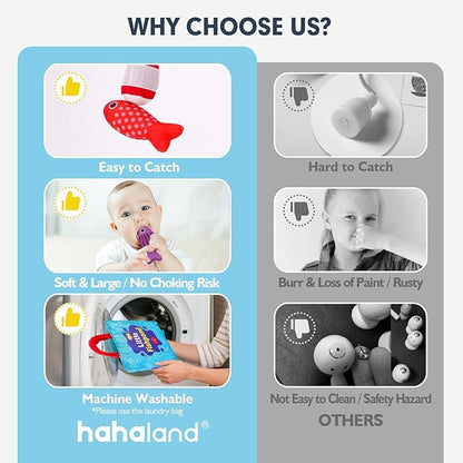 hahaland Toddler Toys Montessori Toys for 1 Year Old Boy Girl Birthday Gift - 10 in 1 Cloth Fishing Game for Toddler 1-3 with Stacking Cups - Number Counting, Color Sorting Learning
