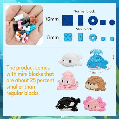 12 Pack Cute Ocean Sea Animal Mini Building Blocks Sets, 2642 PCS Micro Mini Building Bricks Toy for Adults, Party Favors for Kids Boys Girls 12-14
