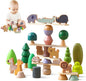 Wooden Animal Forest Balance Stacking Toy Set 36PCS Wood Miniature Tree Blocks Set Elegant Ornaments for Home Decor Wooden Mini Trees Animals Balance Toy for Toddler 36 Months+