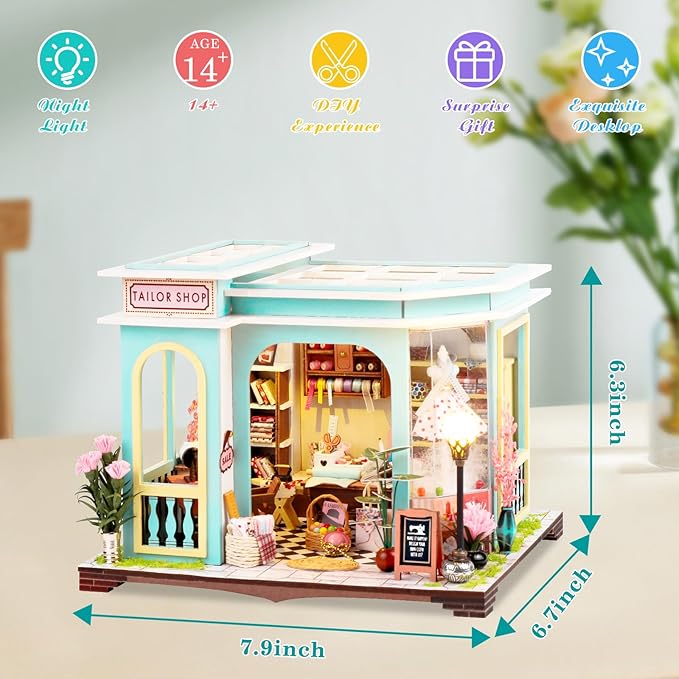DIY Miniature House Kit,Tiny House Pet Shop with Furniture & LED,DIY Dollhouse Miniature Kit for Adults Teen,Mini House Building kit,3D Wooden Craft Mini Model Kit,Birthday Gifts Home Decor