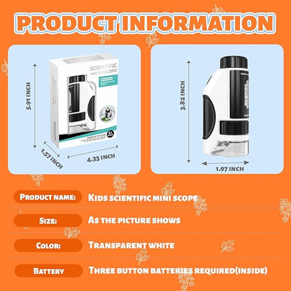 Kids Microscope, 50x-300x Kids Magnifying Glass, Handheld Microscope for Kids Exploration, Educational Toys for Kids, Toddlers, Gift for Children