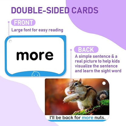 BenBen Sight Words Flash Cards, 350 Dolch & Fry High Frequency Site Words and Sentences for Pre-K, Kindergarten, 1st 2nd 3rd Grade, Educational Learning Cards Homeschool Supplies for Ages 3-9