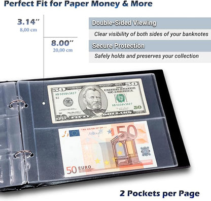 3in1 Coin Collection Holder Classic Album 190 Pockets - Paper Money Collector - Large Storage Book Organizer Display for Gold Silver Dollars Dollar Bill Currency Quarters Penny Foreign Coins (Blue)