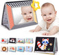 Tummy Time Mirror Baby Toys, High Contrast Crinkle Cloth Book with Teether for 0 3 6 Months Babies Boys Girls, Montessori Newborn Sensory Toys Activity Book for Shower Gifts