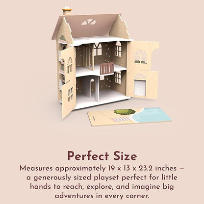SPEEDY MONKEY Flowers Cottage Wooden Dollhouse with Starter Set | Pretend Play Doll House for Toddlers & Preschoolers | Fun Playhouse for Boys & Girls, Ideal for Imaginative Storytelling Playset