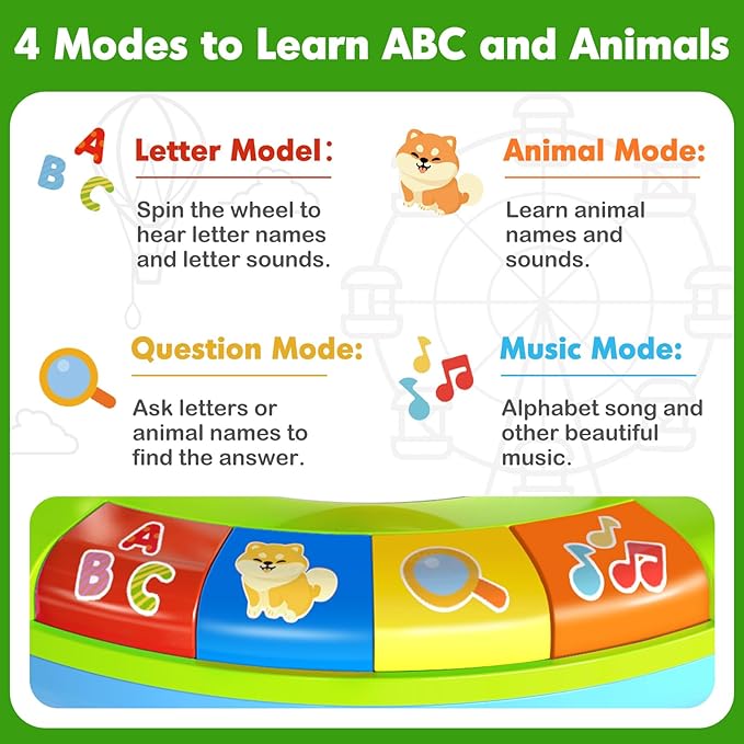 Learning Toy for Kids 1 2 3 Year Old Boys Girls, Spin and Sing Alphabet Zoo with Sounds, Interactive Educational Toys for Toddler 2-3, First Christmas 1st Birthday Gifts Toy