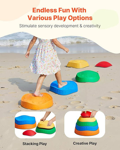 VEVOR Balance Stepping Stones for Kids, 5 PCS, Up to 220 lbs, Non-Slip Toddlers Sensory Stepping Stones, Obstacle Course Coordination Game Toys Indoor or Outdoor Play for Children Aged 3 4 5 6 7 8+