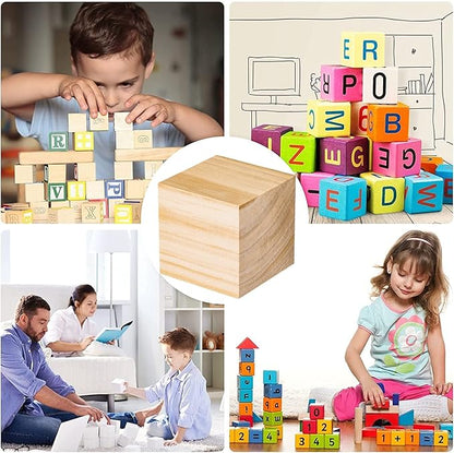 Natural Wooden Blocks for Crafts - Unfinished Wood Cubes, 2 cm Square Blocks, Pack of 80 for Arts and DIY Projects