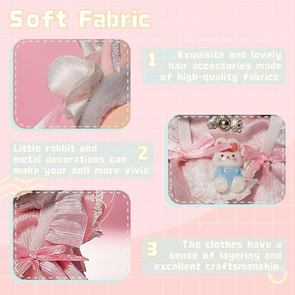 3-Piece Clothes for 17cm/15cm Doll, Cute Outfit Set with Headwear, Dress, Shoes, Stylish Adorable Dolls Accessories for Display & Dress-Up (No Doll)