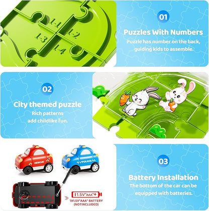 48PCS Puzzle Race Track Car Set Toys for Kids Boys, Floor Puzzle Car Tracks for Boys Ages 3-5 4-6, Toddler Toys Gifts for 3 4 5 Year Old Kids, Ideal 3 4 5 6 Year Old Birthday Gifts