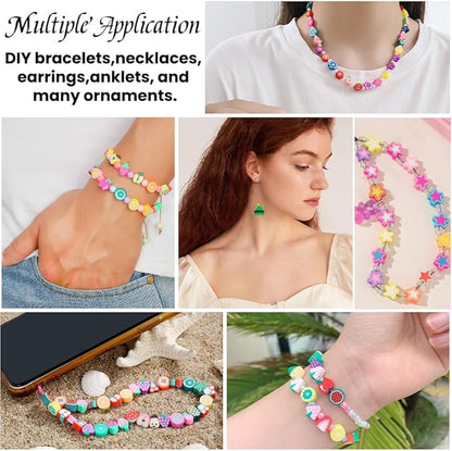 DULEFUN 960pcs Polymer Clay Beads Charms Bracelet Kit 24 Styles Cute Fun Clay Flower Butterfly Heart Animal Letter Pony Beads for Necklace Earring Making Women Girls DIY Accessories