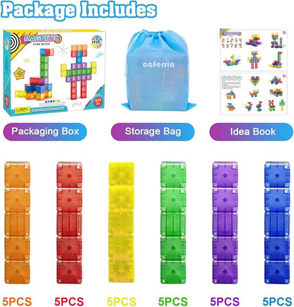 1.4 inch Magnetic Blocks Toddler Toys, 30pcs Translucent Building Blocks Building Toy for Ages 2-4 5-7, Preschool STEM Magnet Sensory Montessori Toys for 2 3 4 5 6 Year Old Boys Girls