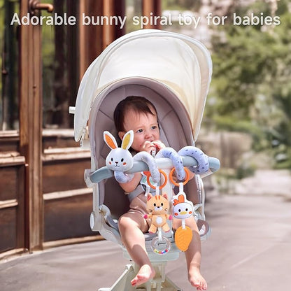 TUMAMA Spiral Car Seat Toys Baby Toys for 0 3 6 9 12 Months, Infant Stroller Toy Newborn Hanging Toys with Rattle, Teether
