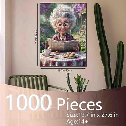 Old Granny Reading Newspaper 1000 Piece Jigsaw Puzzles for Adults Afternoon Tea Jigsaw Puzzle for Challenging Family Activity Game Garden Artwork Puzzle for Home Decor Unique Gifts 20x27 Inches