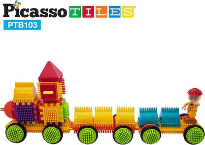 Picasso Toys PTB103 Alphabet & Numerical Train 103pc Hedgehog Block Shape Blocks Building Tiles Set Construction Learning Toy Stacking Educational Block, Creativity Beyond Imagination, Inspirationa