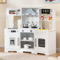 Costzon Corner Kids Kitchen Playset, Wooden Toy Kitchen Set with Range Hood, Ice Maker, Pretend Telephone, Sink, Faucet, Microwave, Oven, Play Kitchen with Lights and Sounds for Toddlers (White)