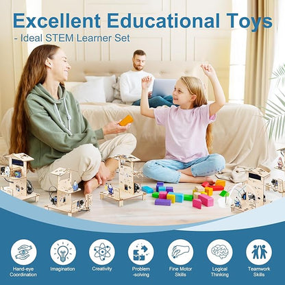 5-in-1 ESP32 STEM Kits for Kids Age 8-12, Wooden 3D Puzzle Toys Smart Home School Educational Science Building Kit for Students, Engineering Model Kits Birthday Gift Craft for Teen Boys Girls
