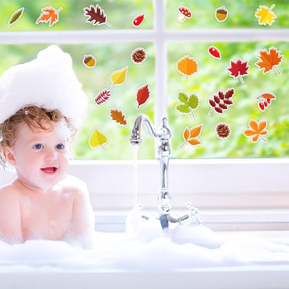 20 PCS Fall Thick Gel Cling Autumn Leaves Window Gel Clings Decals Stickers for Kids, Toddlers and Adults Home Airplane Classroom Nursery Thanksgiving Party Supplies Decorations Removable and Reusable