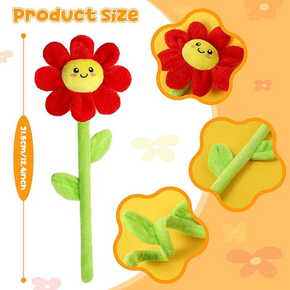 18 Pcs Plush Smile Flower Stuffed Bendable Stems Plush Bouquet Toy Soft Floral 12.6 Inch for Graduation 2025 Mother's Day Valentines Day Girl Girlfriend Wife Family and Friends(Lovely Style)