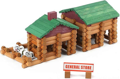 Wondertoys 170 Pieces Wood Logs Set Ages 3+, Classic Building Log Toys for Boy, Creative Construction Engineering Educational Gifts