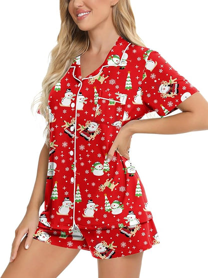 SWOMOG Womens Button Down Pajamas Set Short Sleeve Sleepwear Bride Soft Pj Lounge Sets XS-3XL