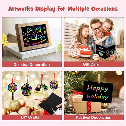 ZMLM Scratch Paper Art Set: 60Pcs Magic Drawing Art Craft Kid Mother Gifts Scratch Paper Supply Toddler Preschool Learning Toy for Age 3 4 5 6 7 8 Girl Boy Birthday Activities Toys