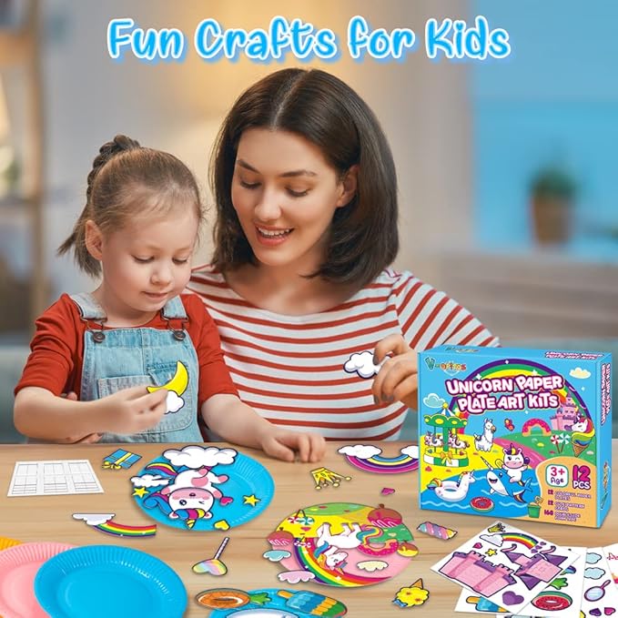 V-Opitos Arts and Crafts Kits for Kids, 12 Pack Paper Plate Crafts for Toddlers Age of 2, 3, 4, 5 Years Old, Fun Preschool Classroom Activity Project for Boys & Girls