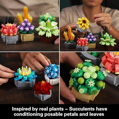 Succulents Set for Adults Building Sets, 12 Plants, Home Decor, Birthday Gifts for Women, Creative Housewarming Gifts, Botanical Collection, Flowers Succulents Artificial Plant Kit (1174 piece)