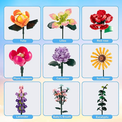 DIY Flower Bouquet Building Set, 845PCS Botanical Collection Building Toy for Kids, Girls, and Women - Perfect for Home Office Decor, Mother's Day, Valentine's Day, Birthdays