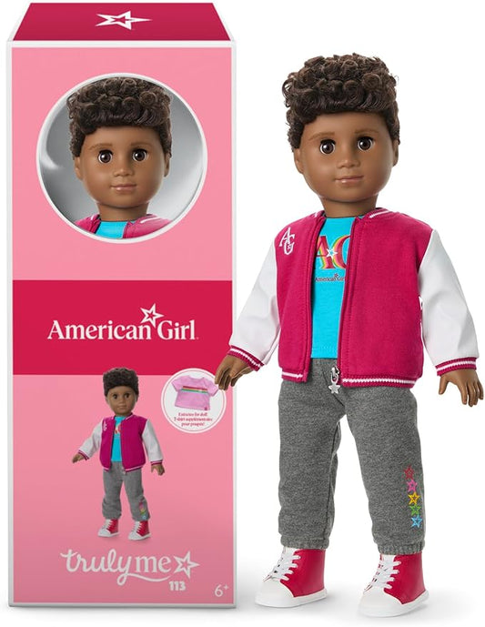 American Girl, Truly Me 18-inch Doll #113 with Brown Eyes, High-Top Curly Dark-Brown Hair, Deep Skin, for Ages 6+
