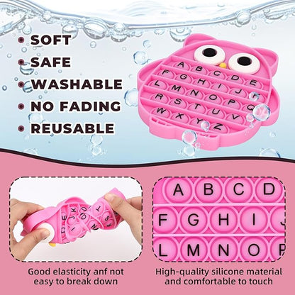 Fidget Toys for Kids, Owl Shaped Silicone Squeeze Sensory Toys, Alphabet Bubble Stress Anxiety Relief Relax Tools for Kids Adults School Classroom Gift Party Favors (Rose red)