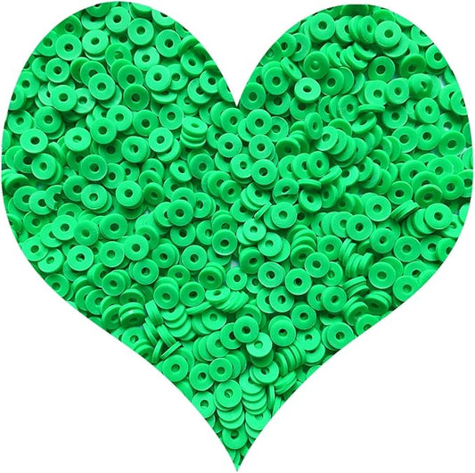 3000Pcs Clay Beads Flat Round Polymer Bead Vinyl Heishi Beads Flat Round Polymer Bead for Jewelry Making Necklace Bracelet (11-Bright Green)