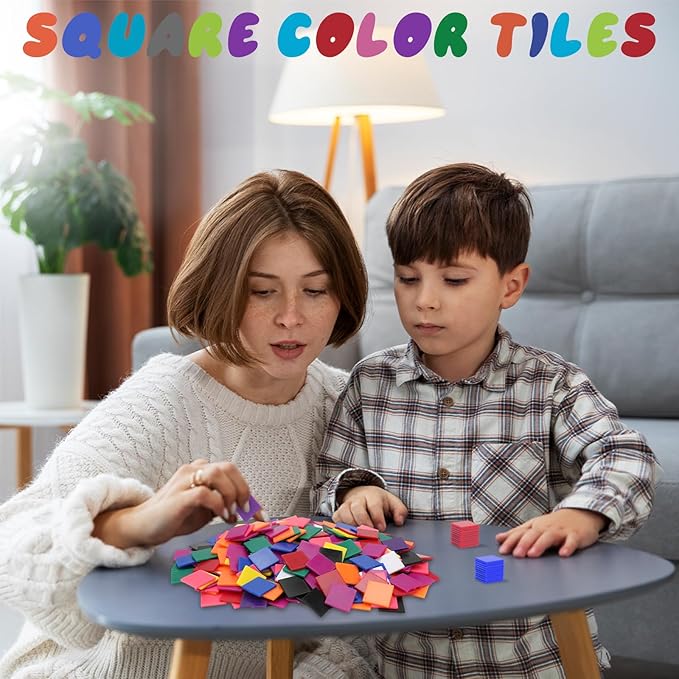 Coopay 1000 Pcs Plastic Square Color Tiles, Bingo Chips, Poker Chips, Color Sorting, Math Counters, Game Tokens, Counting Manipulatives for Kids Elementary School Classroom Learning Development Toys