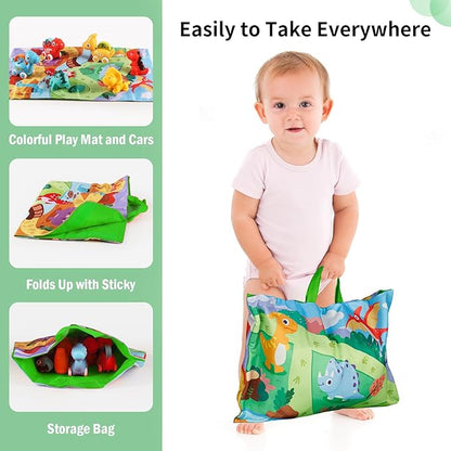 ALASOU 7 PCS Dinosaur Fantastic Creatures Car Toys with Playmat/Storage Bag|Baby Toys for 1 2 Year Old Boy|1st Birthday Gifts for Toddler|1 Year Old Boy Gift for Infant 12 18 Months