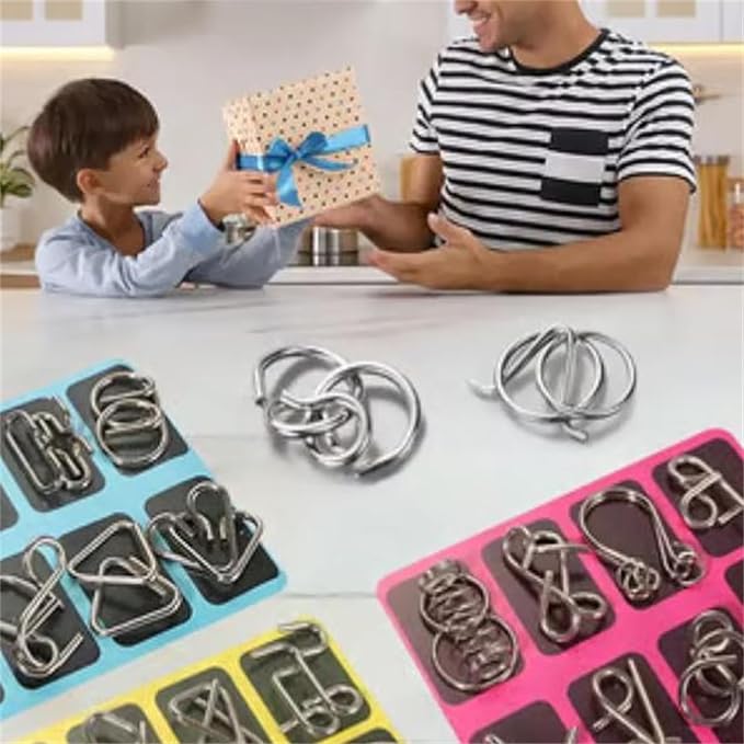 Reverse Thinking Puzzles, Metal Puzzle Ring, Educational Intellectual Toys IQ Toys, Metal Brain Teaser Puzzles, 2025 New IQ Test Brain Teaser Disentanglement Set (Pink)
