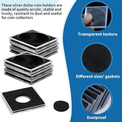 20 Pcs Adjustable Acrylic Coin Collection Cases with Sponges, Coin Snap Holder, Silver Dollar Protection Cases for Collectors, Coin Dollar Collection Supplies(20mm-40mm)