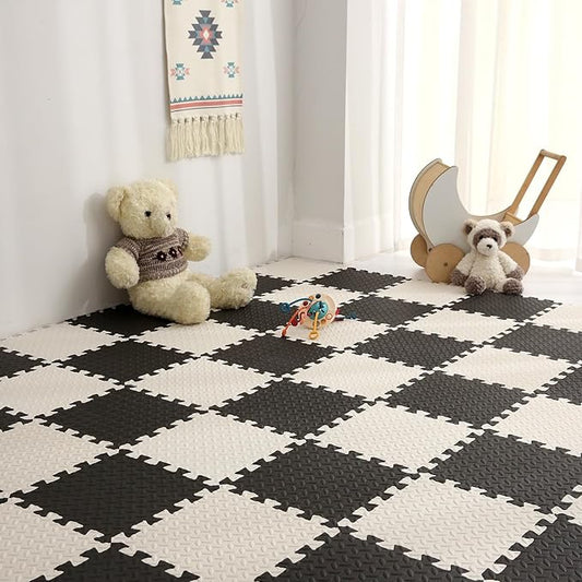 36 Tiles Foam Play Mat for Baby, 0.4 Inch Thick Foam Interlocking Floor Mats, Soft Non-Toxic Baby Playmat, Solid Colored Puzzle Play Mat Kids Floor Mats for Toddler(White/Black)