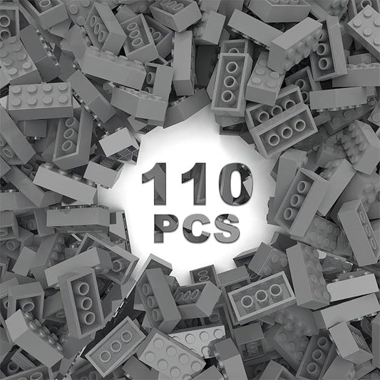 Classic Building Bricks 2x4, Compatible with Lego Parts and Pieces 3001, 110 Piece Bulk Building Block, Creative Building Block for Age 6+ Boys Girls and Bulk Enthusiast (Light Gray)