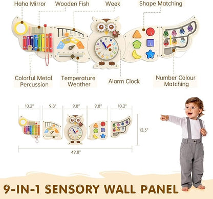 Sensory Wall Panel for Kids - Owl Wall Toys for Toddlers 1-3, Montessori Activity Wall Busy Board Toys, Activity Board for Kids, Activity Center & Sensory Room
