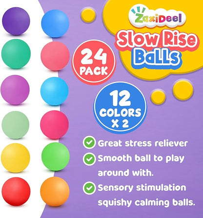 Mini Slow Rising Stress Balls 24 Pack, Stretchy Squishy Ball for Anxiety Relief, Fidget Toys Classroom Supplies for Student Teacher, Travel Sensory Toys for Kids Adults